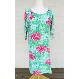 Lilly Pulitzer XS Blue Pink Pineapple Print Peruvian Cotton Sheath Dress